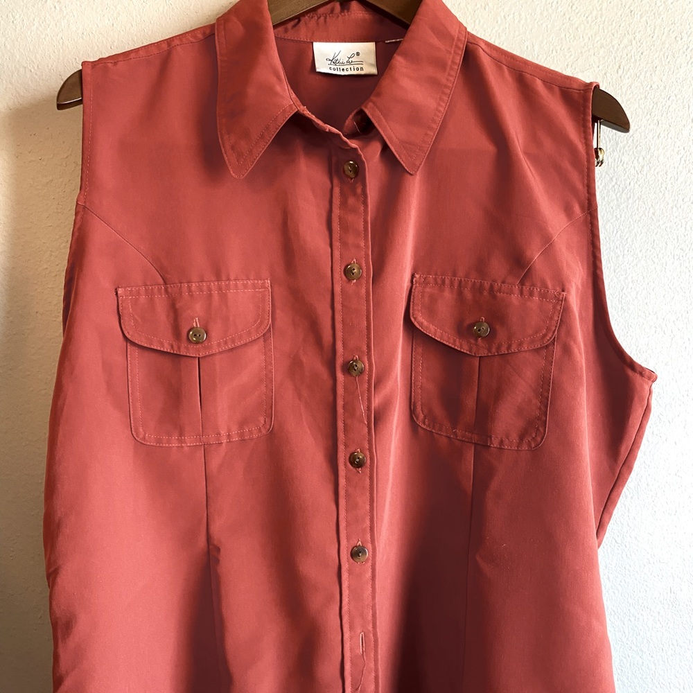 Burnt Orange sleeveless button down Top